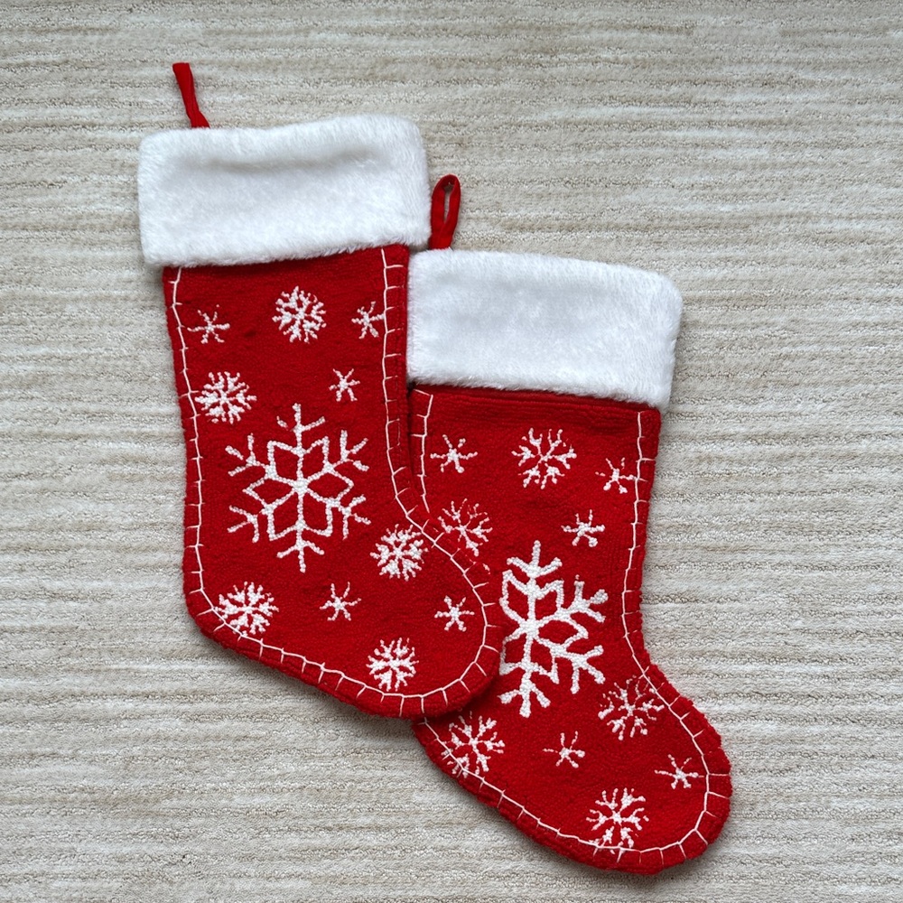 Set of 2 Target Christmas Stockings Red, White Snowflake Holiday 17 inches